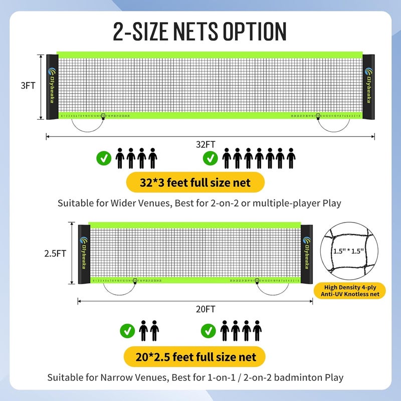 Olybeaka Outdoor Volleyball & Badminton Combo Net Set for Backyard, Beach with 2 Nets, Adjustable Poles, 4 Aluminum Rackets, PU Volleyball, Portable Carry Bag - Image 2